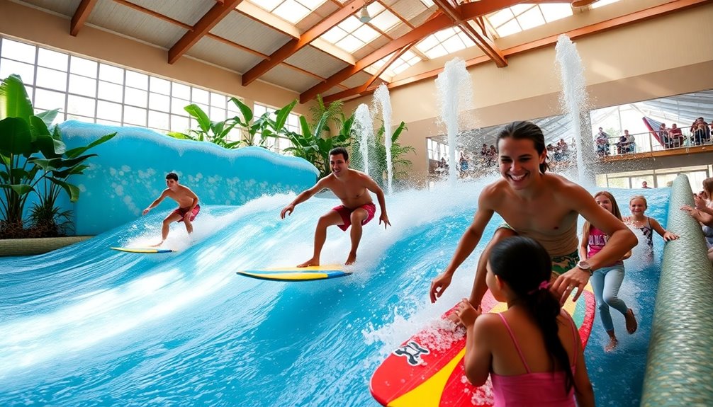 surfing in indoor waves