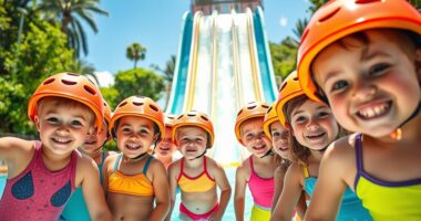 kids getting ready for slides