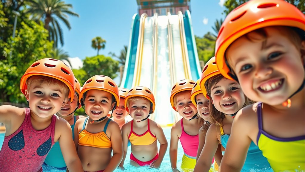 kids getting ready for slides