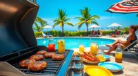 poolside grilling and relaxation