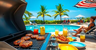 poolside grilling and relaxation