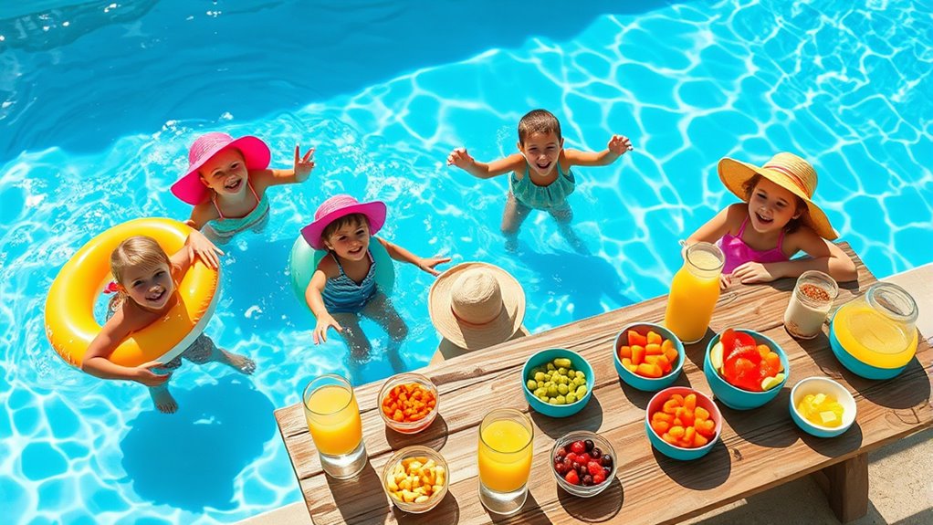 poolside refreshment station setup