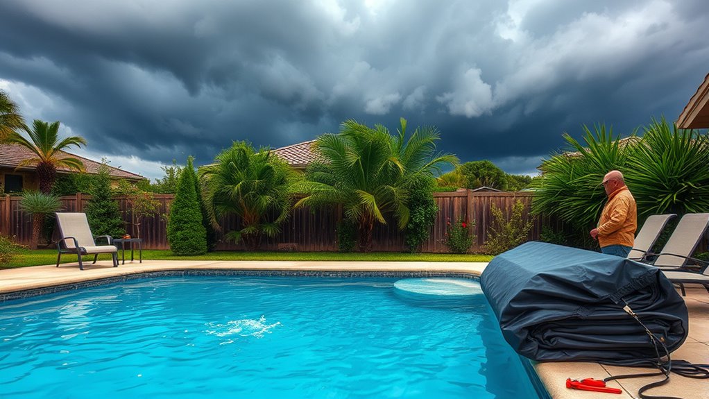 secure pool area before storm