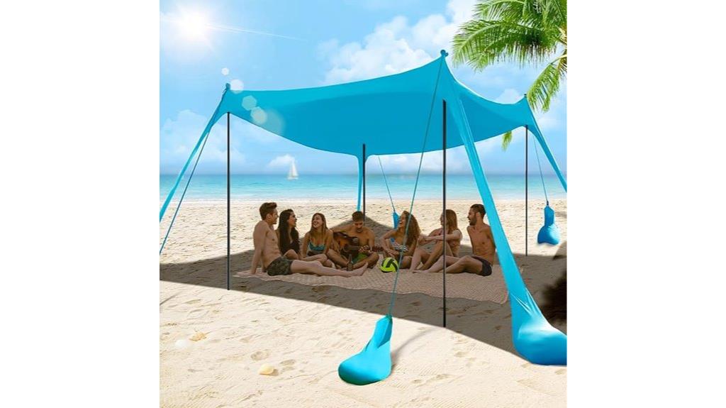 beach tent with sandbags