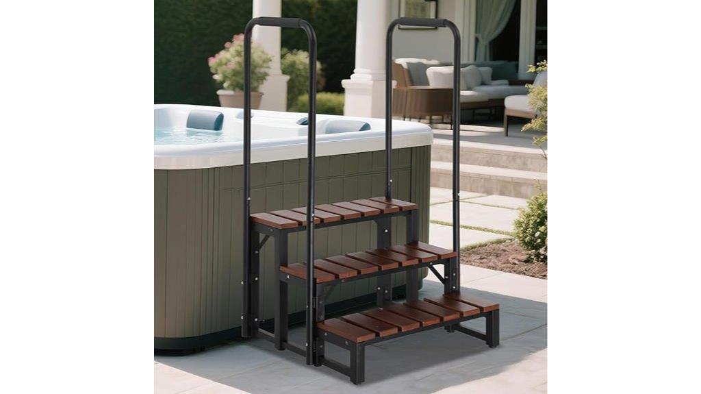 dual handrails hot tub stairs
