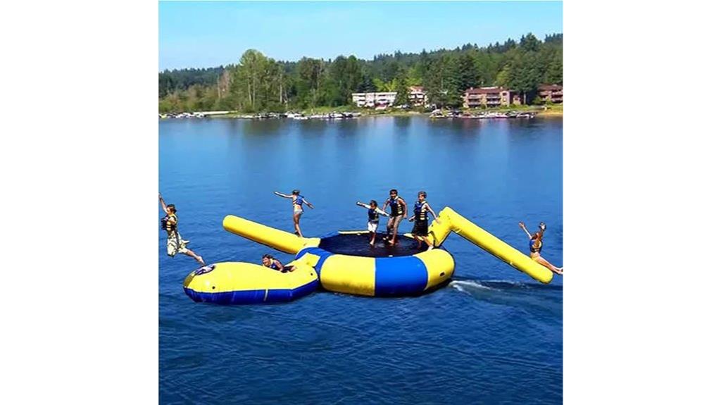 inflatable lake trampoline with ladder