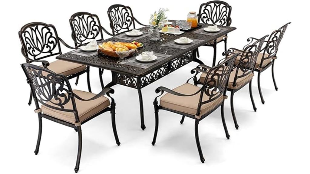 nine piece aluminum dining set