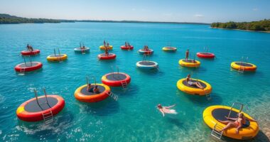 top water trampolines with ladders
