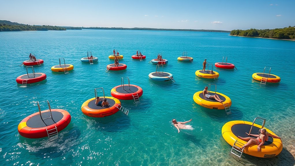 top water trampolines with ladders