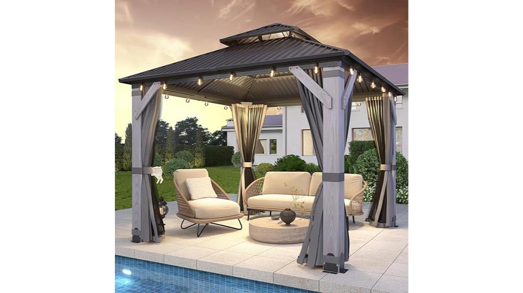 wooden gazebo with curtains