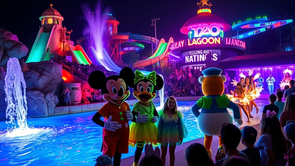 glow themed character dance party