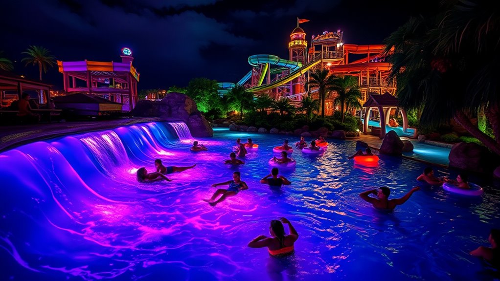 vibrant nighttime water rides