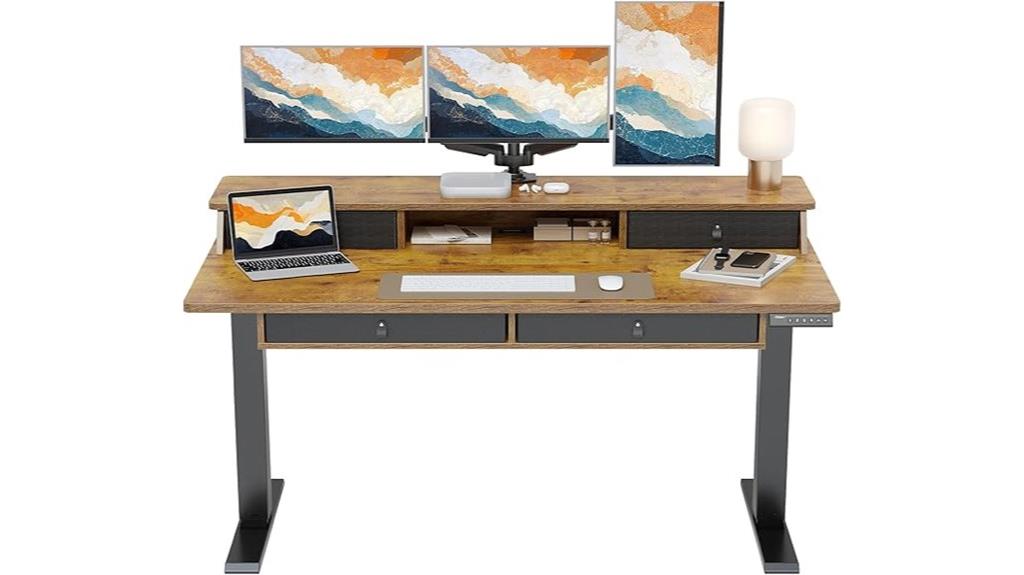 adjustable electric desk with drawers