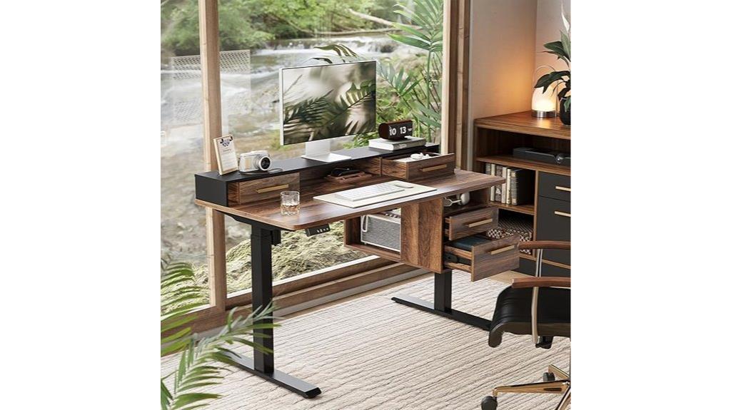 adjustable electric desk with drawers