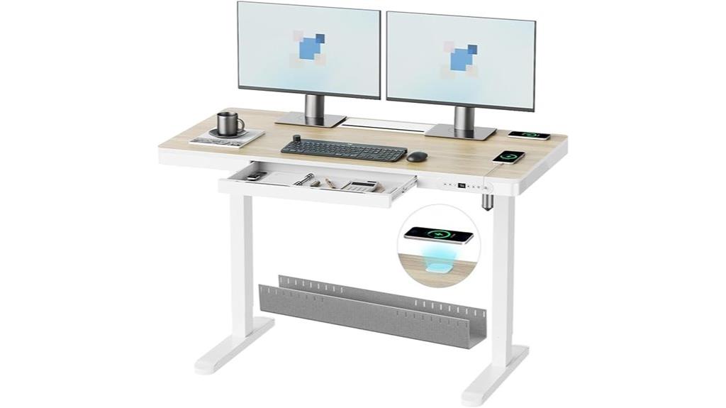 adjustable wood desk with charging