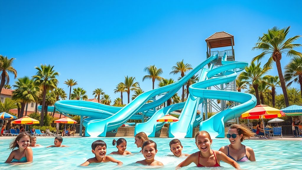 family friendly water attractions and shaded seating