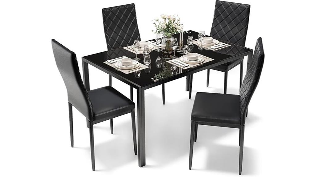 glass topped pu leather dining set