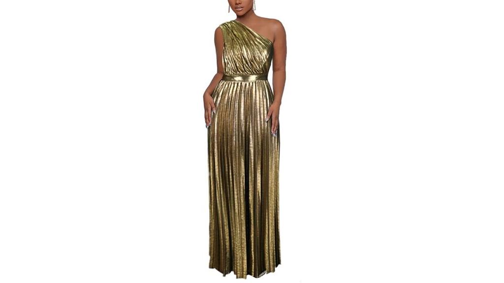 metallic one shoulder dress
