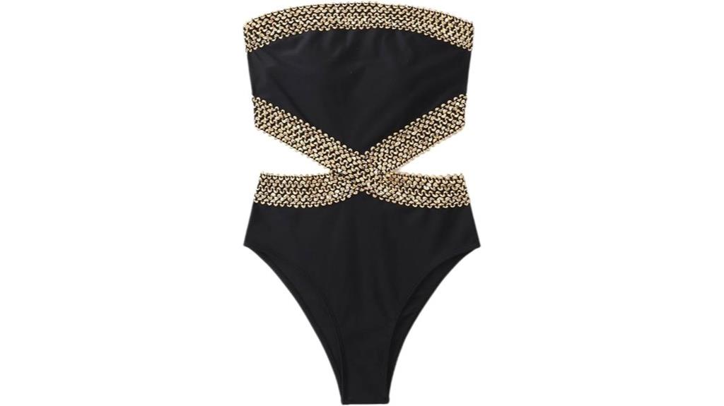 stitch detail strapless swimsuit