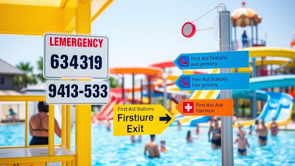 visible emergency signage and contact