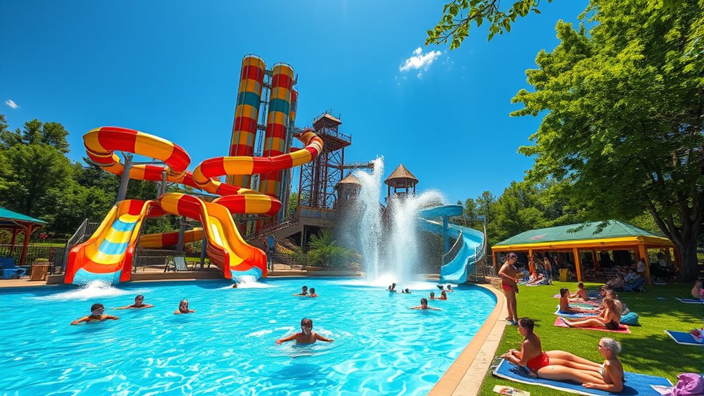 water slides and mountain scenery