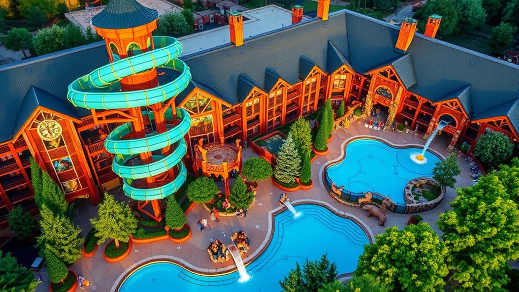 water slides and themed decor