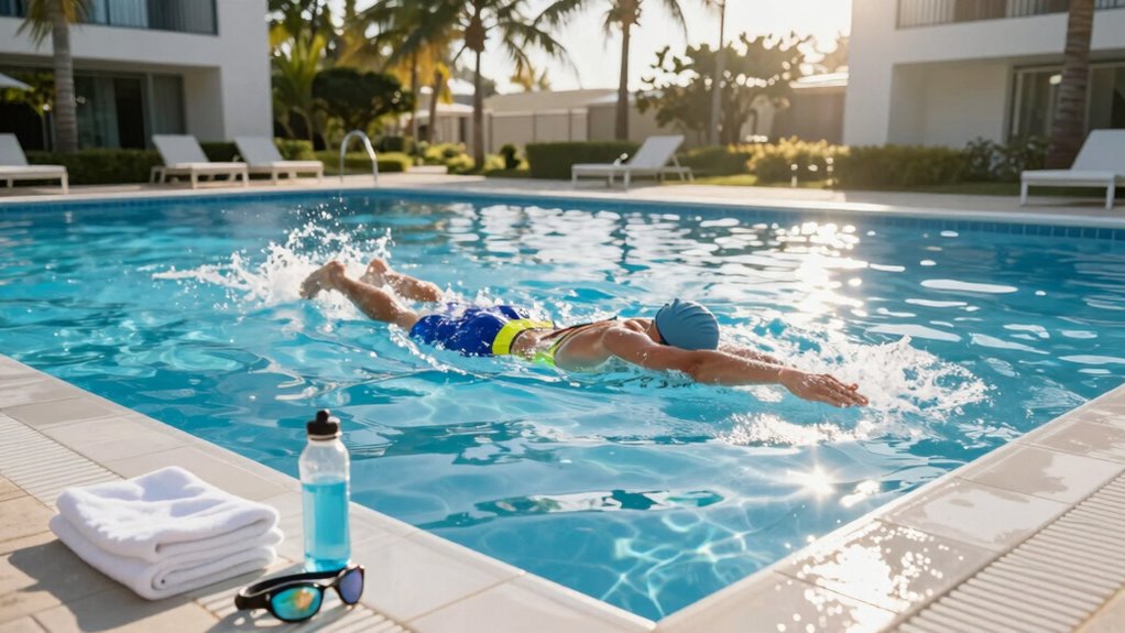 hotel pool morning workout