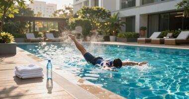 hotel pool morning workout