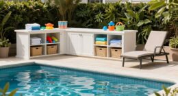 organized poolside family storage