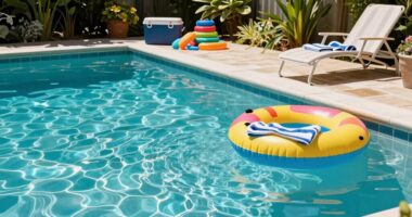 pool essentials nearby chemicals stored away