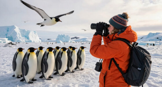 Baby emperor penguins met a giant petrel on their first trip to the sea… then something unexpected appeared.