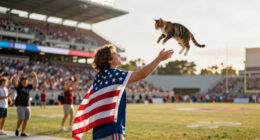 Fans Catch Falling Cat with American Flag at Miami Game