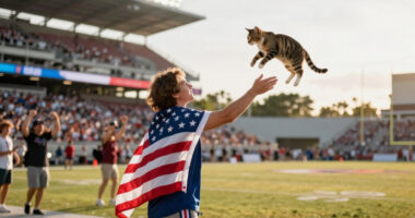 Fans Catch Falling Cat with American Flag at Miami Game