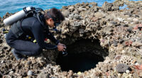 Footage of diving instructor Miyakojima Kuni-san dropping his camera into a hole underwater