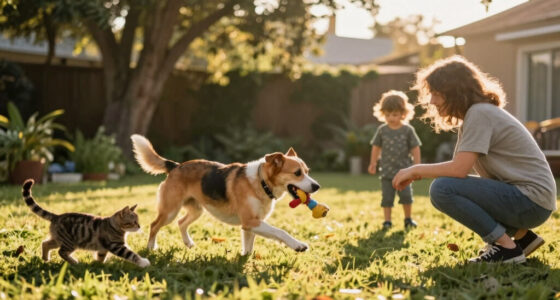 Owner asks dog to bring cat playing with kid back