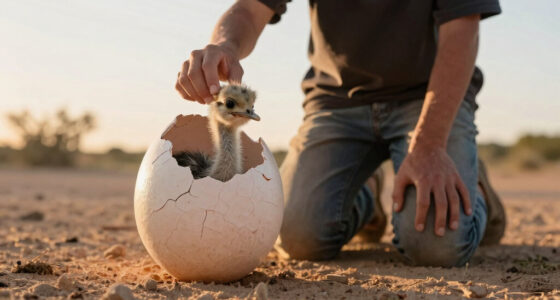 The moment an ostrich hatches from its egg.
