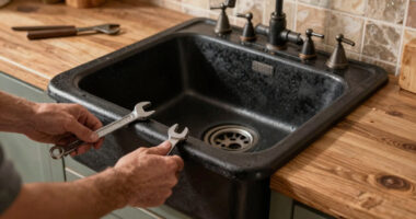 A $50 Cast Iron Sink and a Hoosier Cabinet Combined to Create a Kitchen Focal Point