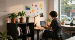 A Renter-Friendly Wall And IKEA BILLY Created A Moody Office