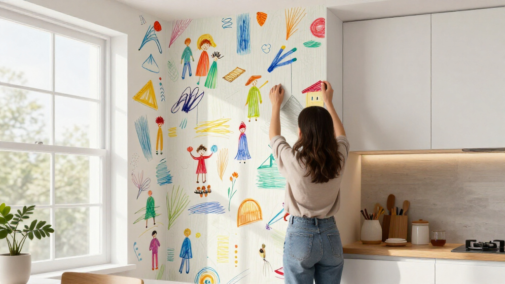 An Interior Designer Turned Kid’s Art Into Wallpaper For A Kitchen Redo
