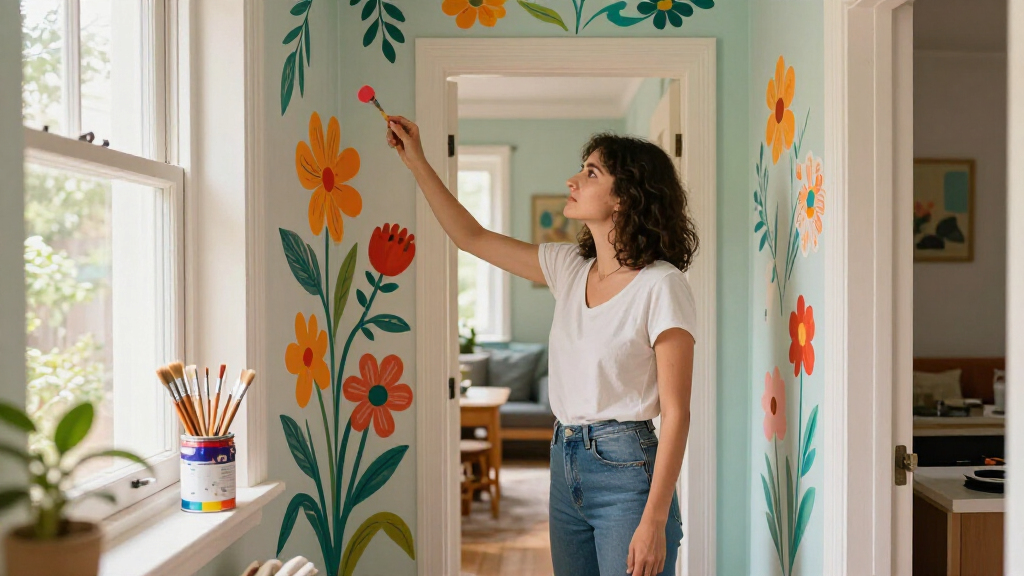 Her Sister Painted Flowers On Her Hallway Walls — Now It’s A Colorful Escape