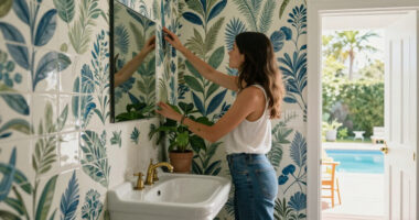 She Used "Psychedelic Wallpaper" To Make A Tiny Bathroom Feel Bigger